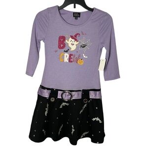 Lilt Super Cute Purple/Black Boo Crew Sparkle Halloween Dress Size 7/8 Girls NEW